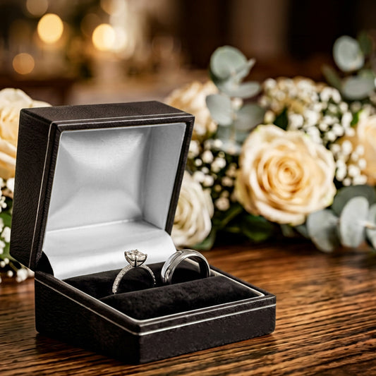Milano Silver | Leatherette Double Ring Case for Wedding Bands | Classic Silver Profiling (Pack of 12)