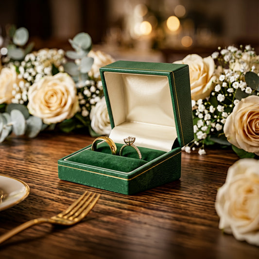 Milano Gold | Leatherette Double Ring Case for Wedding Bands | Classic Gold Profiling (Pack of 12)