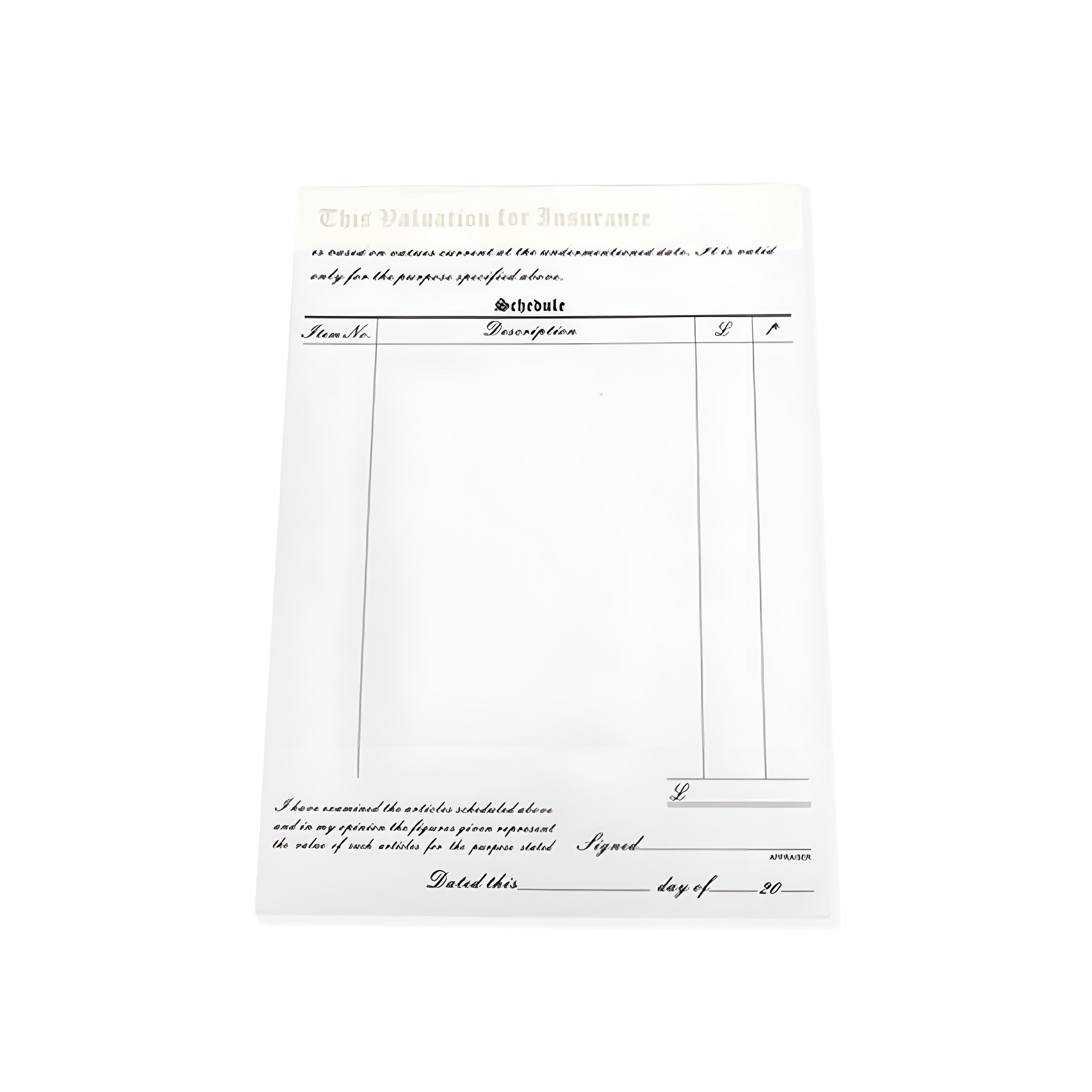 Valuation Forms, A4 (100 Pages) – Karina Krafts