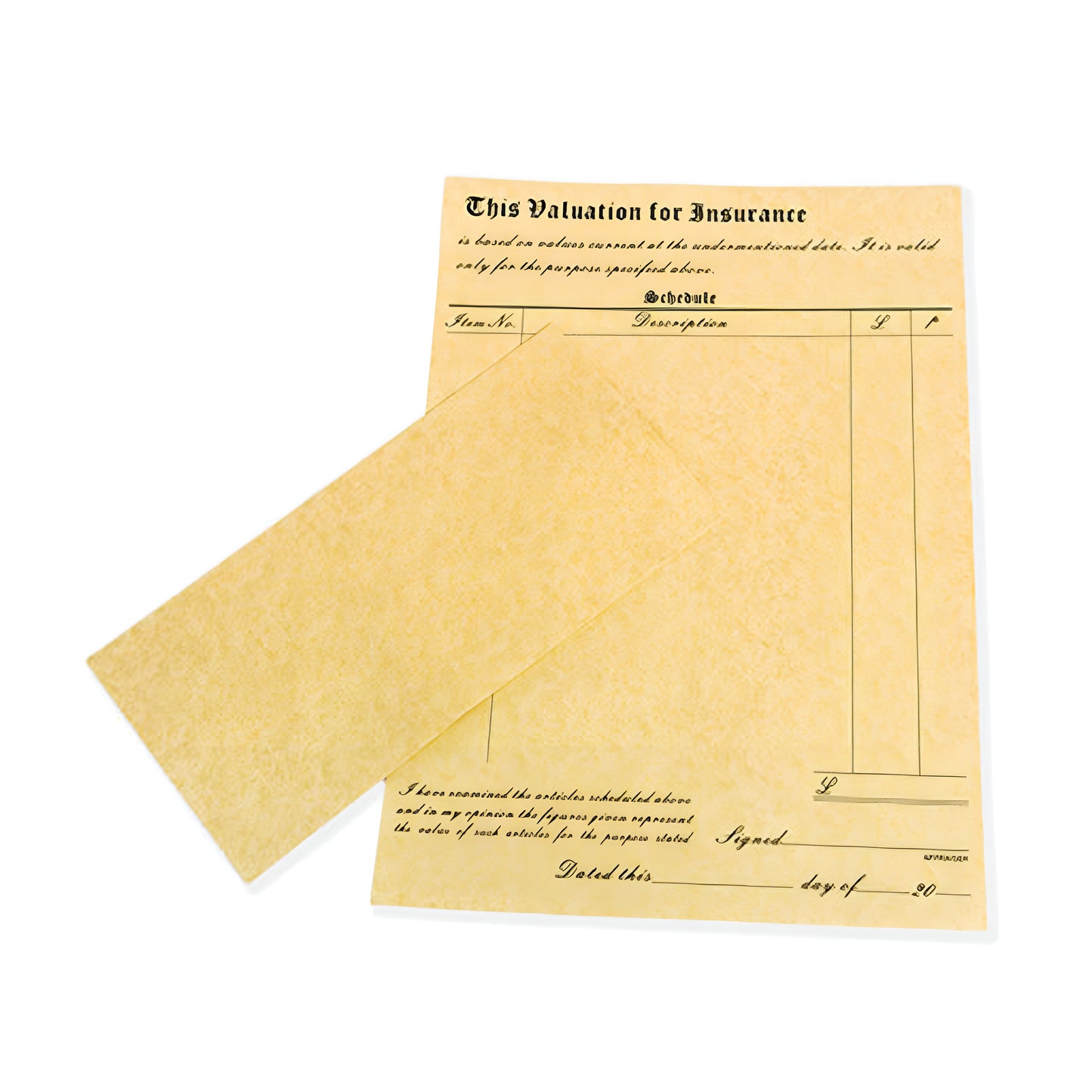 100 x A4 Parchment Valuation Forms + Envelopes