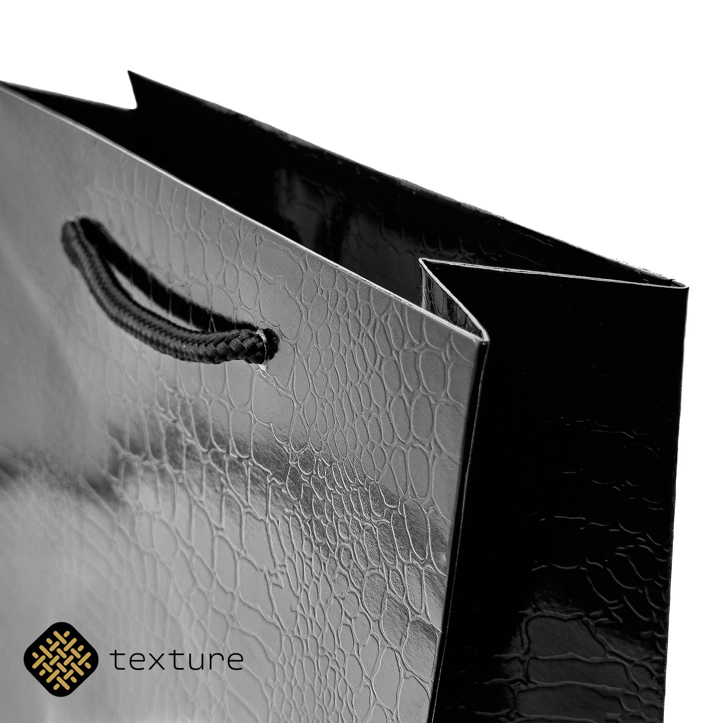 Amazon | Black Gloss String Handle Gift Bag with Imitation Crocodile Skin Finish (Pack of 10)