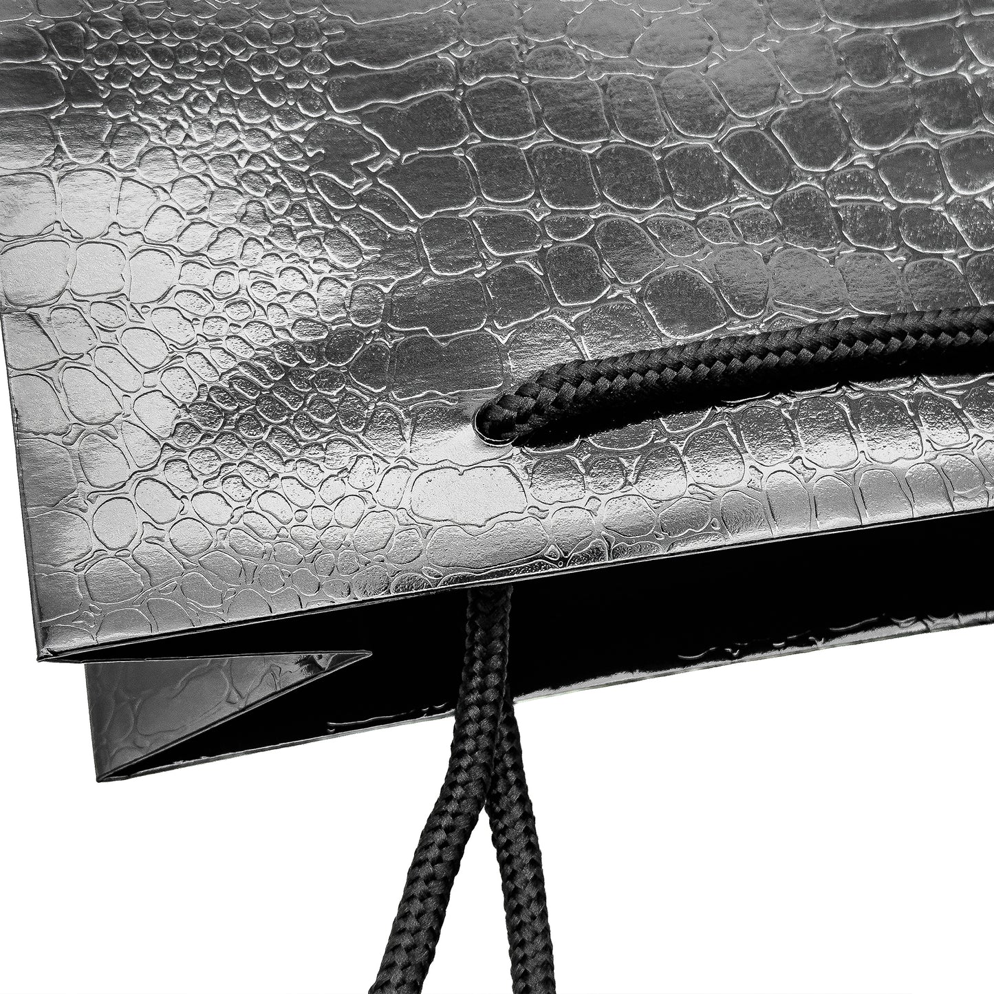 Amazon | Black Gloss String Handle Gift Bag with Imitation Crocodile Skin Finish (Pack of 10)