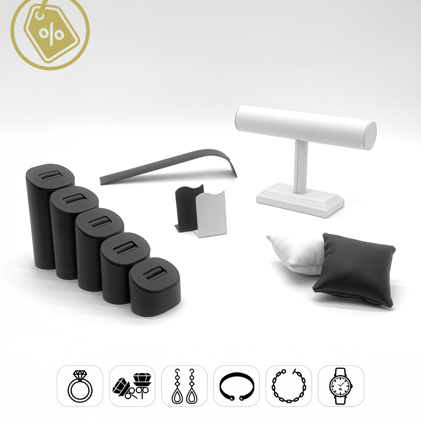 Assorted Clearance Displays | Black / White PU Leather Showcases