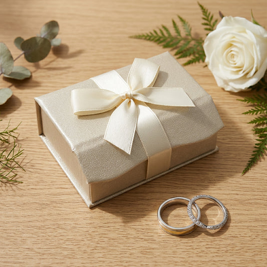 Beau | Elegant Ivory Satin Double Wedding Ring Box (Pack of 50)