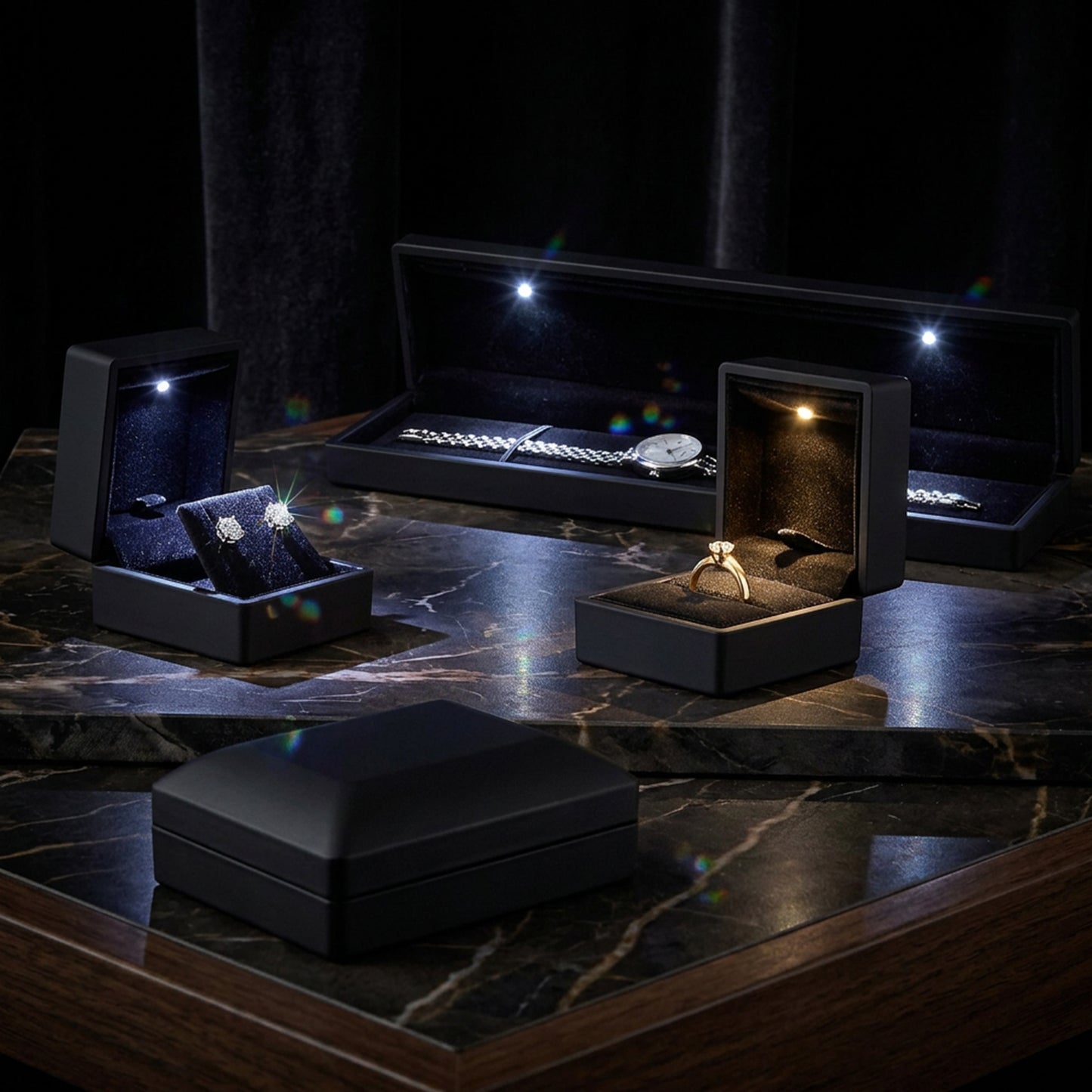 Cambridge LED | Luxury Soft-Touch Ring Case for Illuminated Display (Pack of 12)