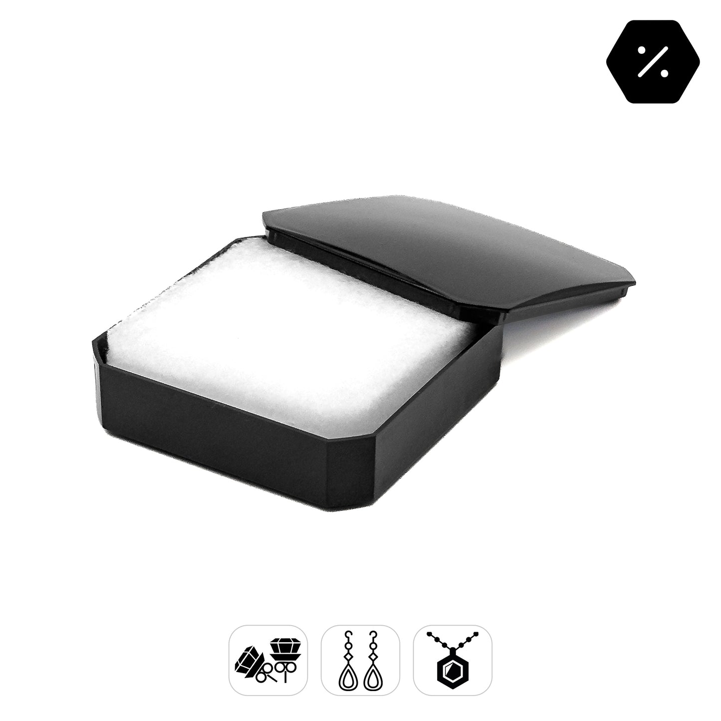 Capri | Retro Monochrome Large 90x90mm Universal Black Gloss Plastic Box with Cotton Insert (Pack of 50)