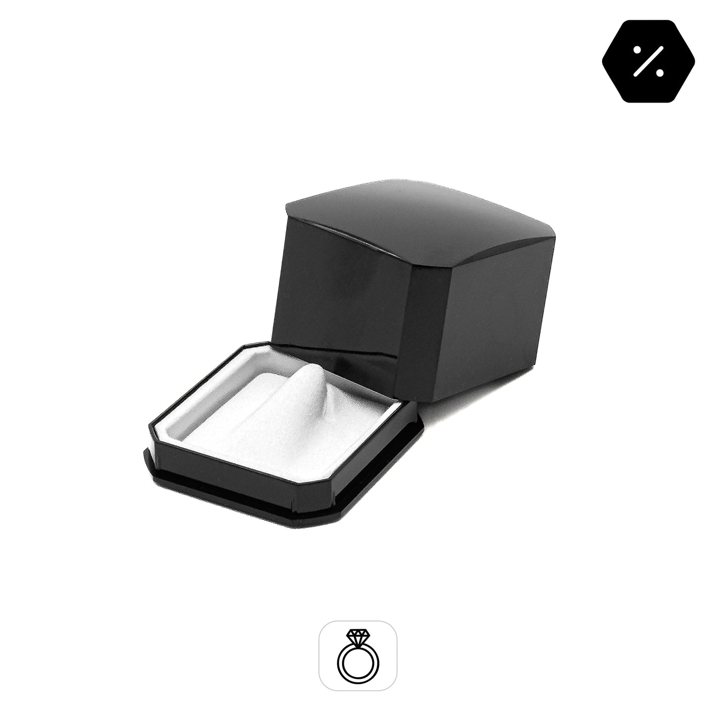 Capri | Retro Monochrome Black Gloss Plastic Ring Box with Ring Clip (Pack of 100)