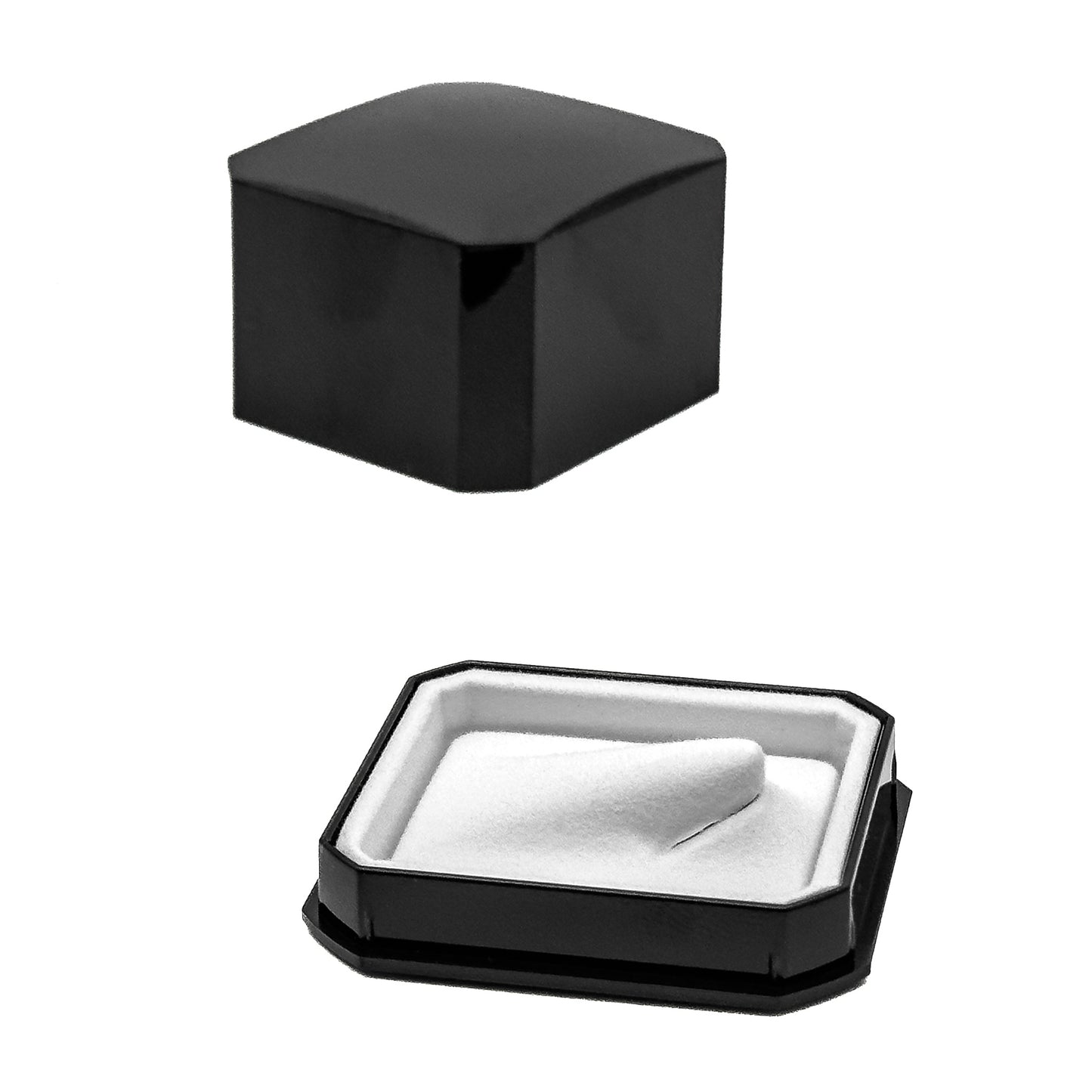 Capri | Retro Monochrome Black Gloss Plastic Ring Box with Ring Clip (Pack of 100)