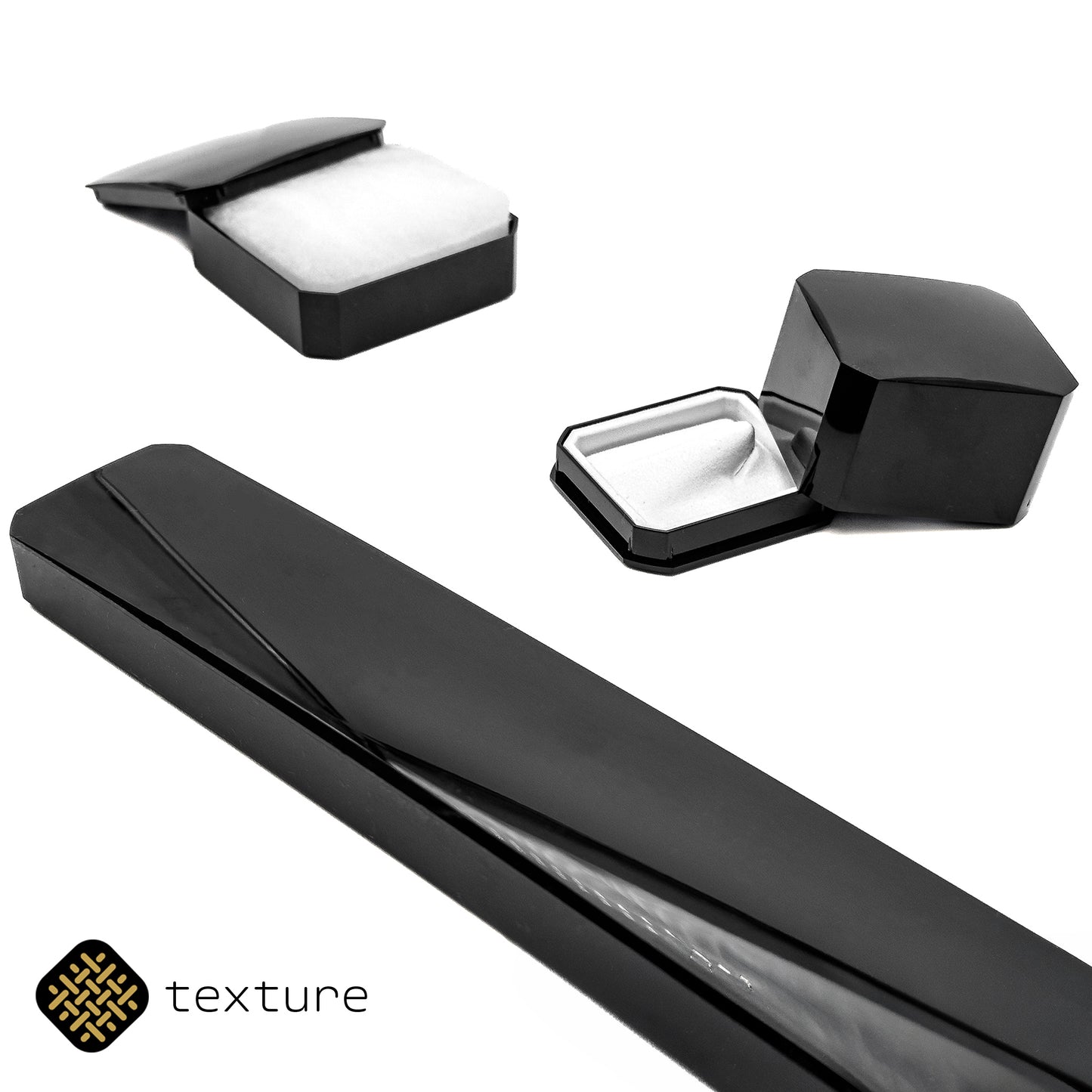 Capri | Retro Monochrome Deep 90x90mm Universal Black Gloss Plastic Box with Cotton Insert (Pack of 30)