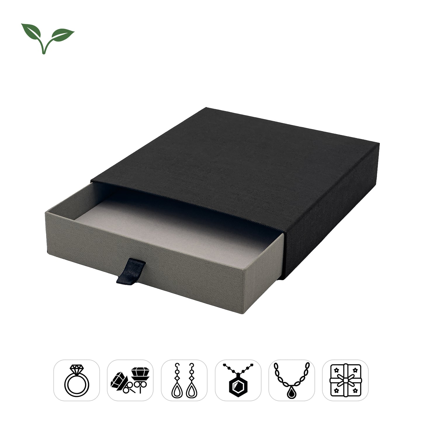 Drawer | Pull-Out Black / Grey Universal Gift Box Including a Ring (Pack of 10)