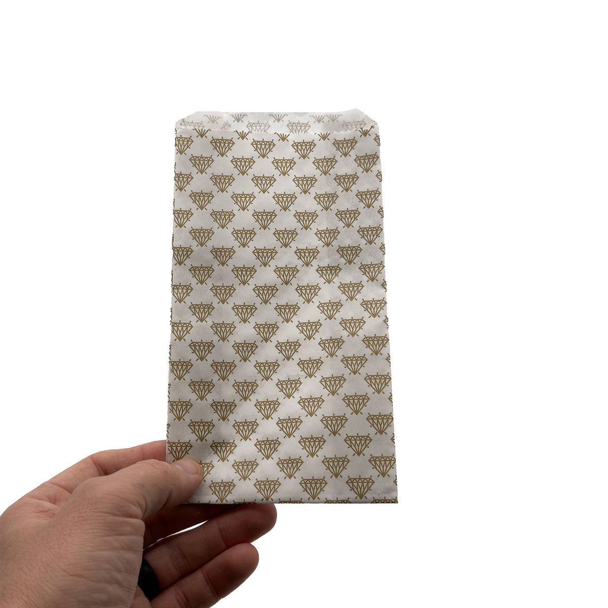 Gold & White Diamond Design Paper Bags | Affordable & Recyclable Packaging (Pack of 100)