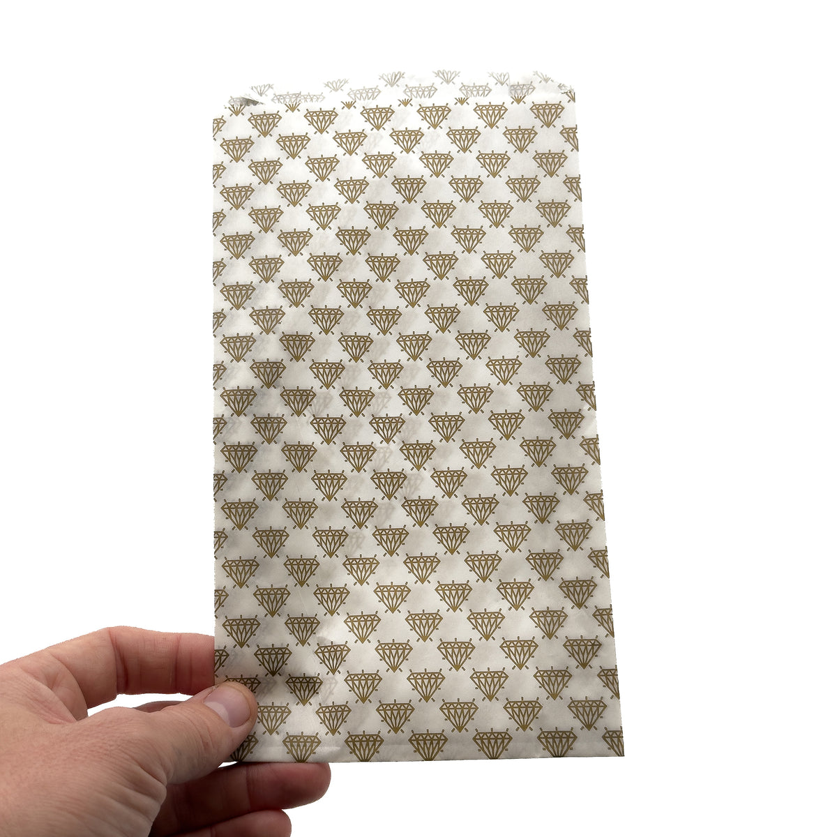 Gold & White Diamond Design Paper Bags | Affordable & Recyclable Packaging (Pack of 100)