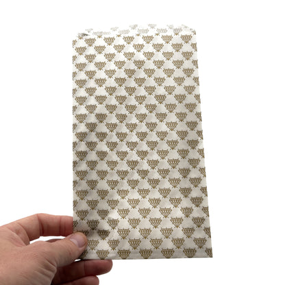 Gold & White Diamond Design Paper Bags | Affordable & Recyclable Packaging (Pack of 100)