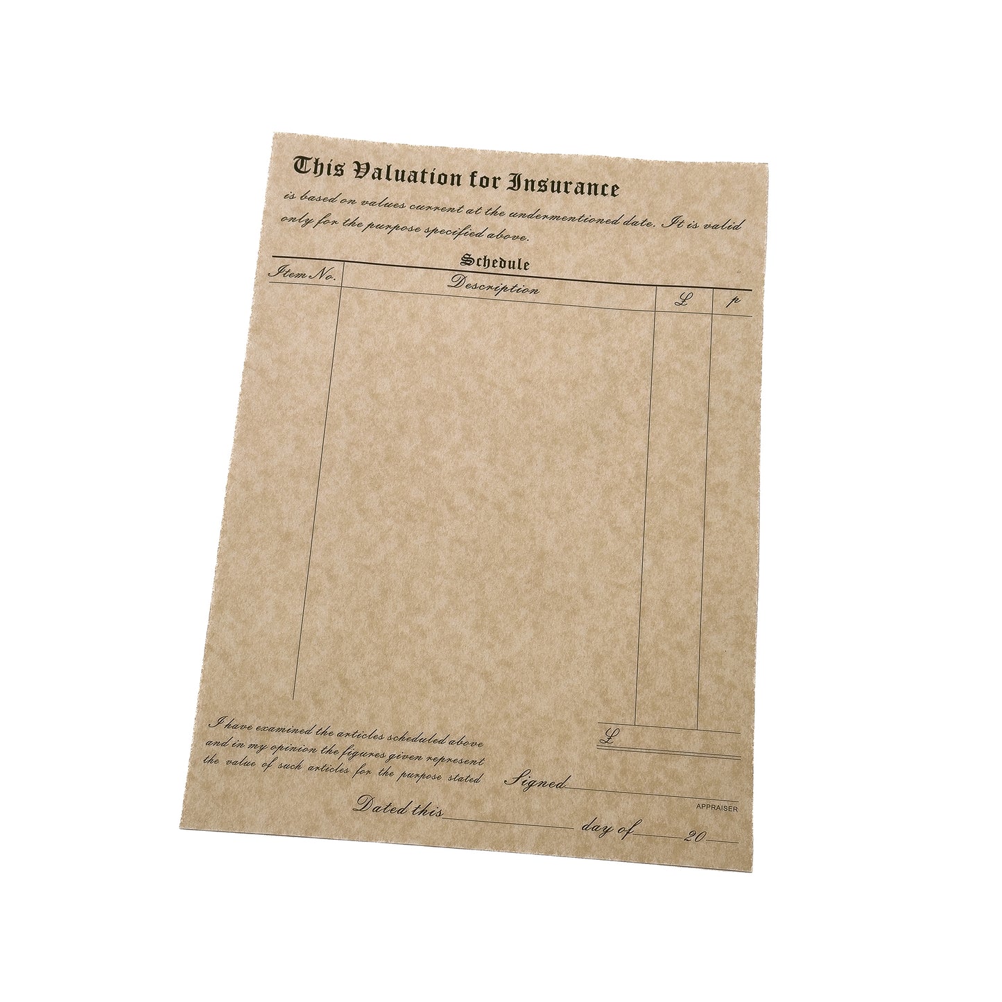 Premium Parchment Valuation for Insurance Forms | 100 x A4 Forms with Envelopes | Jewellers' Essentials