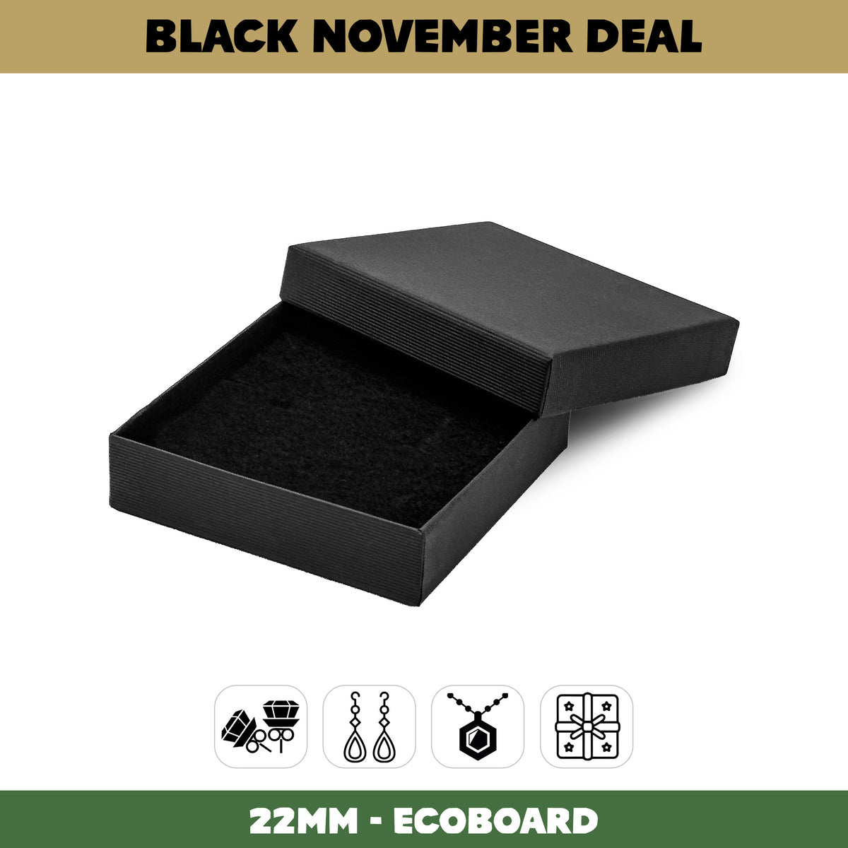 85x85x22mm Lima EcoBoard | Large Universal Jewellery & Gift Box | Sustainable Packaging (Pack of 50)