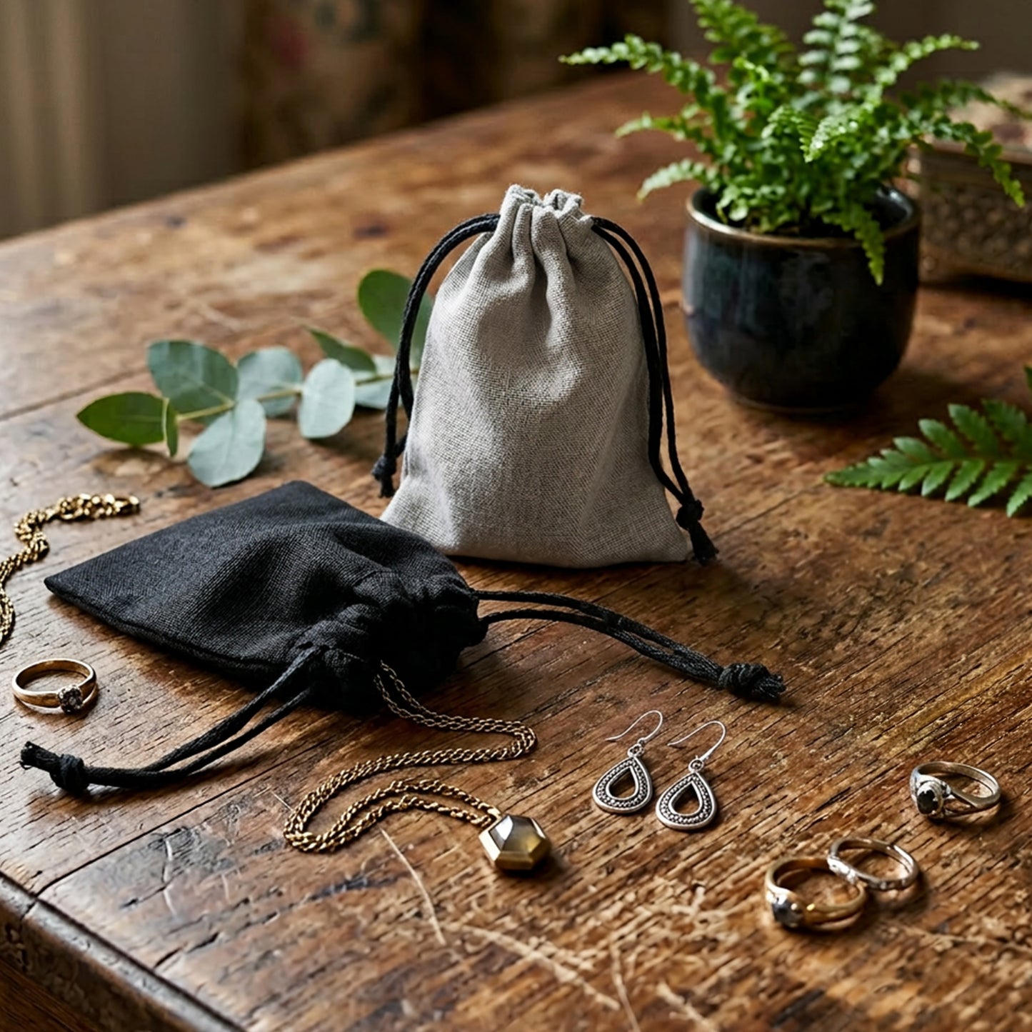 Linen Drawstring Gift Pouches | 100% Recyclable | Affordable Packaging (Pack of 10)