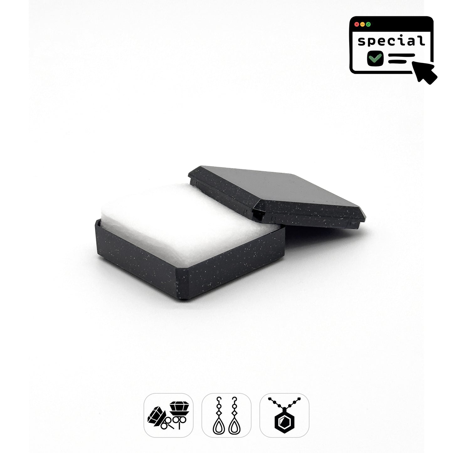 Sparkle | Glittered Medium Plastic Universal Box, 60x60mm (Pack of 96)