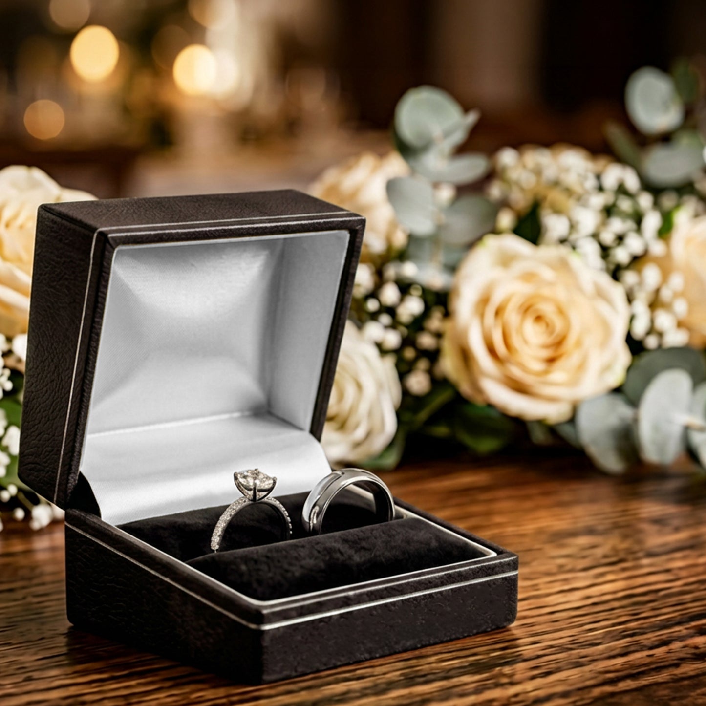 Milano Silver | Leatherette Double Ring Case for Wedding Bands | Classic Silver Profiling (Pack of 12)