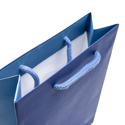 Blue Paper Tote Bags | Eco Two-Tone Bags with String Handles for Jewellery & Gifts (Pack of 10)