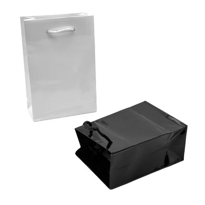 Modern Gloss Tote Bags | Black & White String Handle Bags for Jewellery & Gifts (Pack of 10)