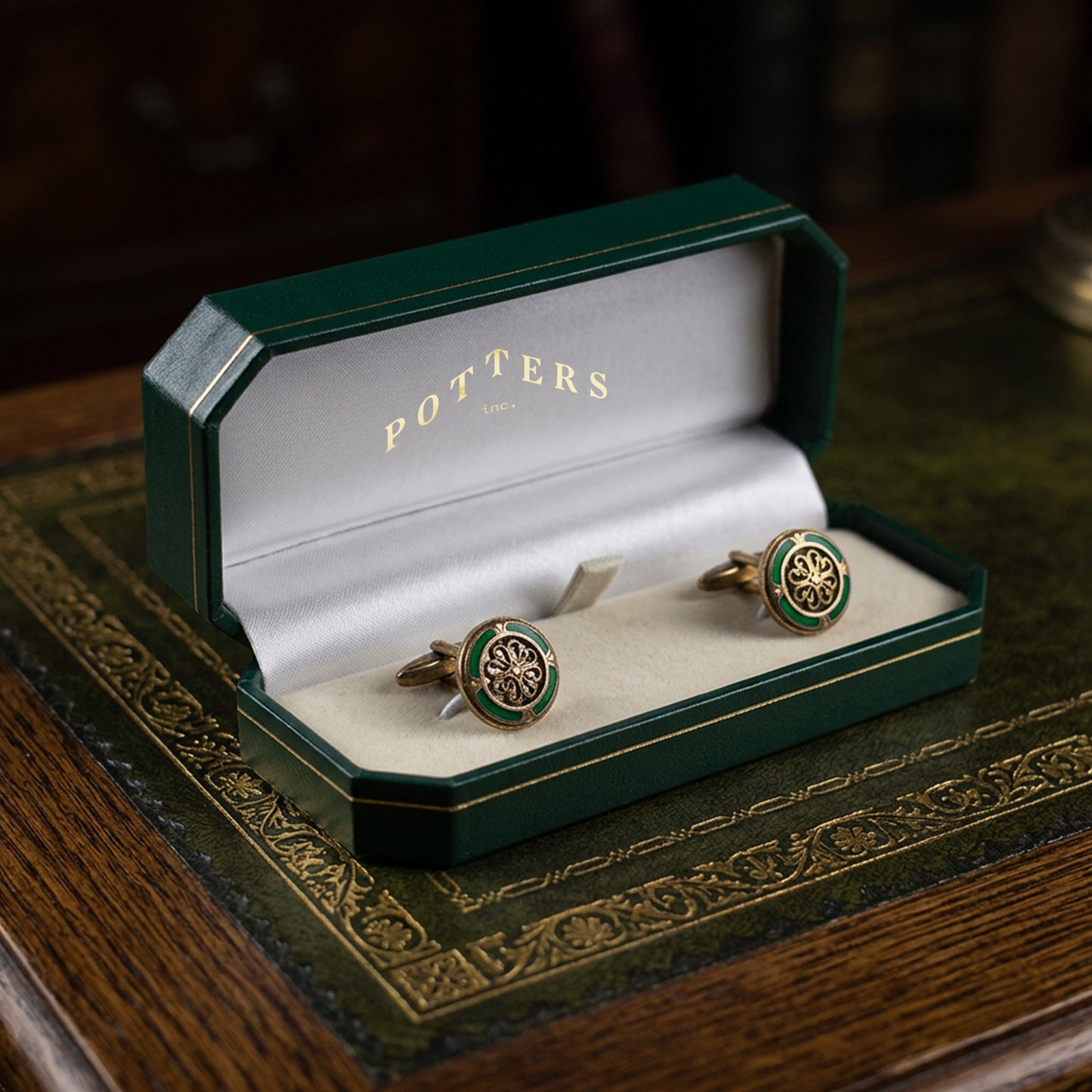 Mystique | Vintage Leatherette Cufflink Case with Gold Tooling (Pack of 12)