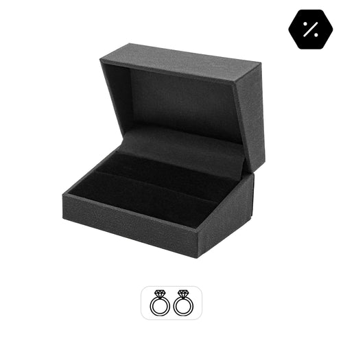 Nuance | Minimalist Deep Black Grained Leatherette Double Ring Case for Wedding Bands (Pack of 12)