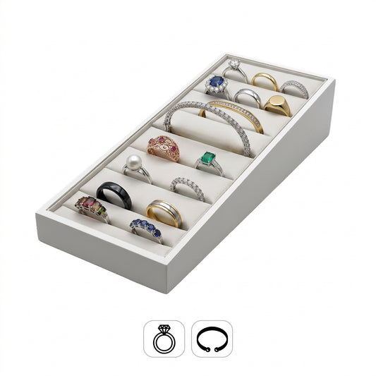 Impressions | Tiered Multi-Ring / Bangle Display Block  | White Lacquered Wood & PU Leather Finish