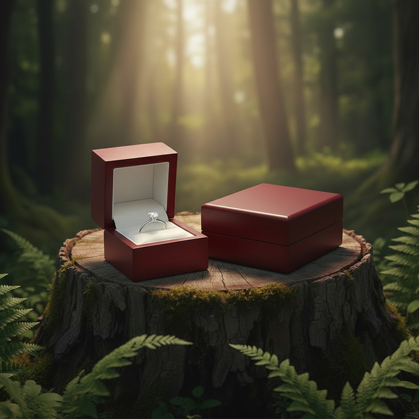 Rosewood | Luxury Veneered Wood Ring Case | Matt Burgundy (Pack of 12)