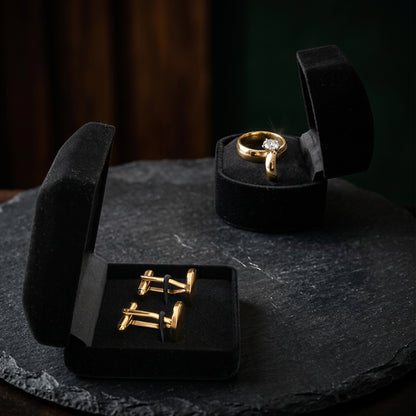 Taboo | Black Retro Velour Cases for Cufflinks & Double Rings (Pack of 12)