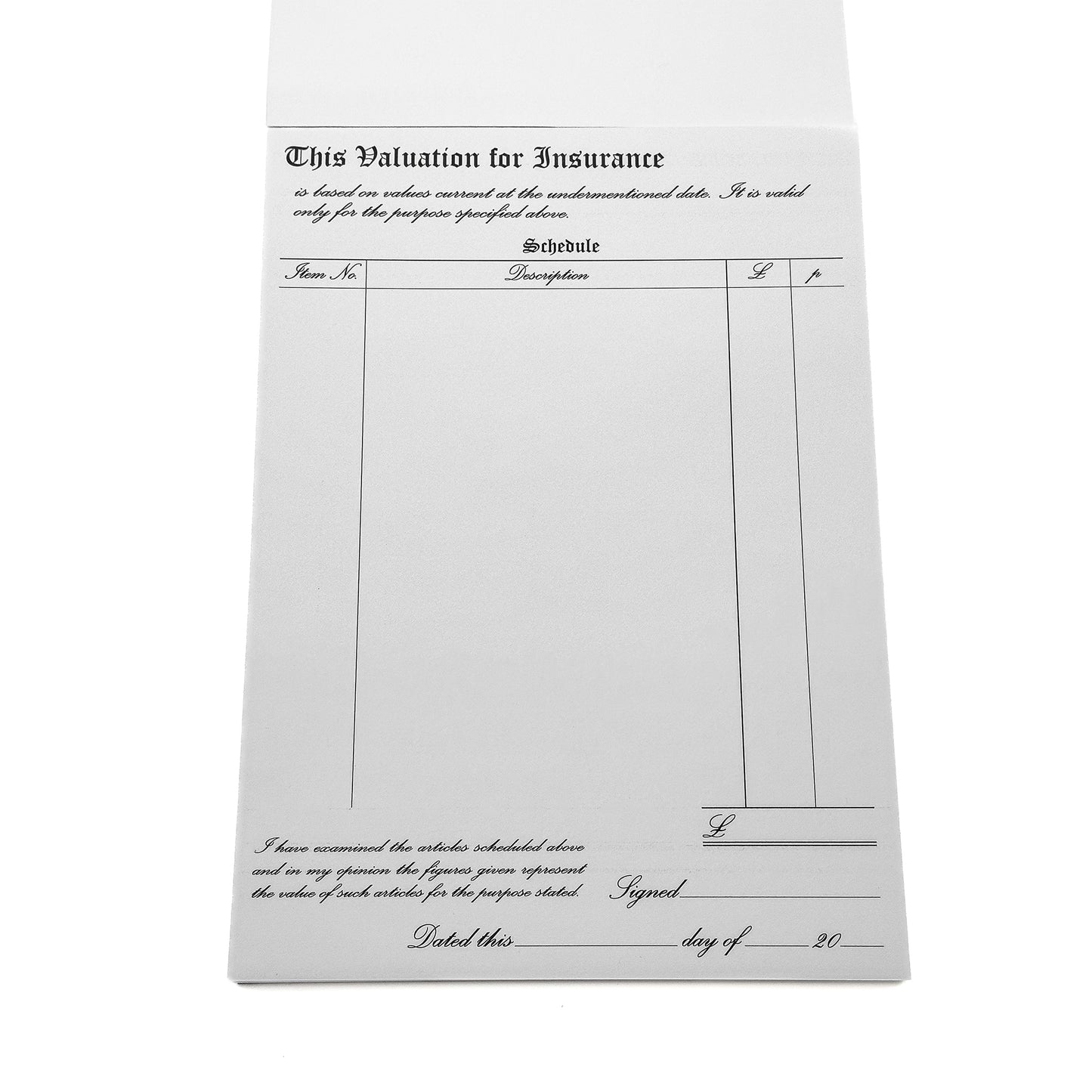 Budget Valuation for Insurance Forms | 100 x A4 Forms | Jewellers' Essentials