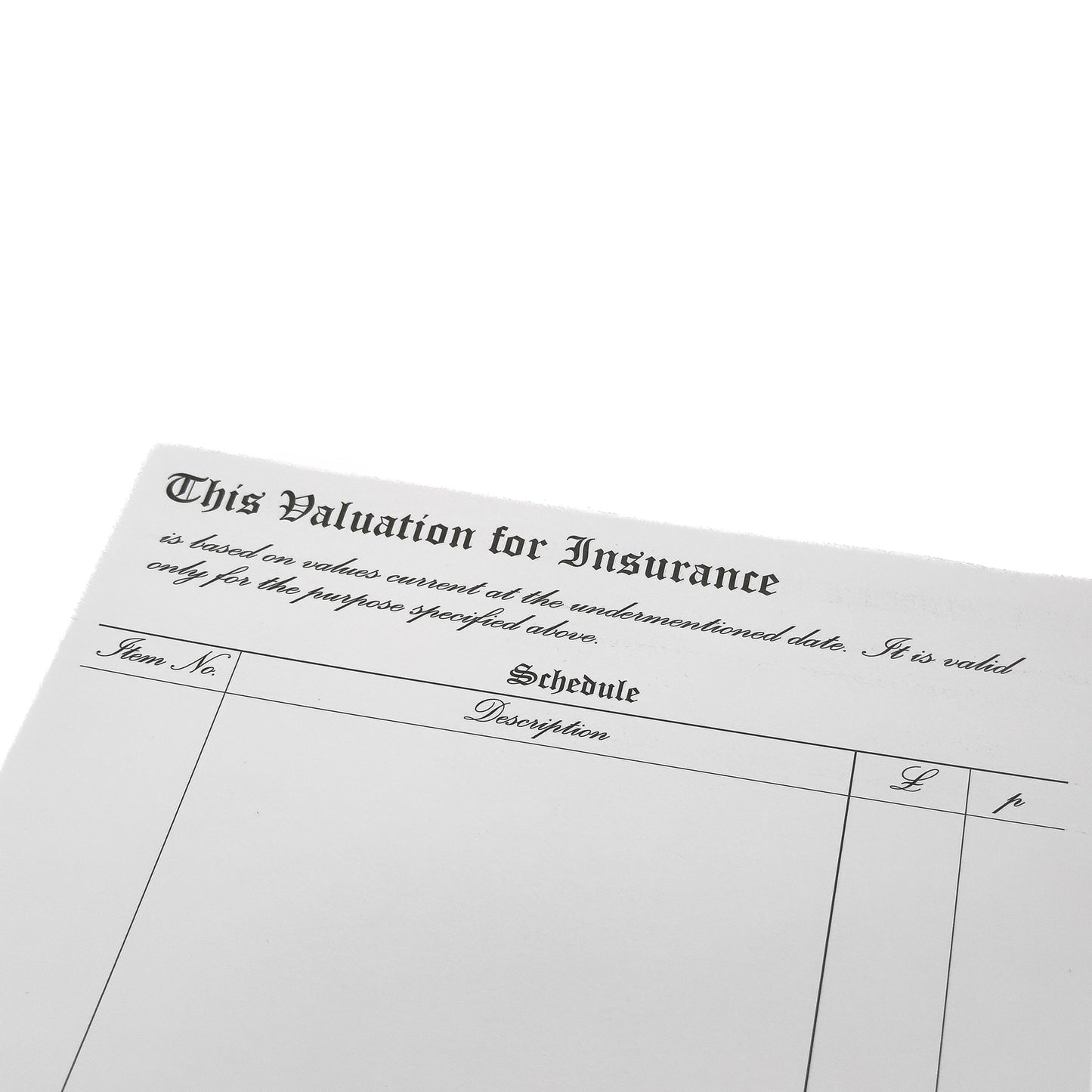 Budget Valuation for Insurance Forms | 100 x A4 Forms | Jewellers' Essentials
