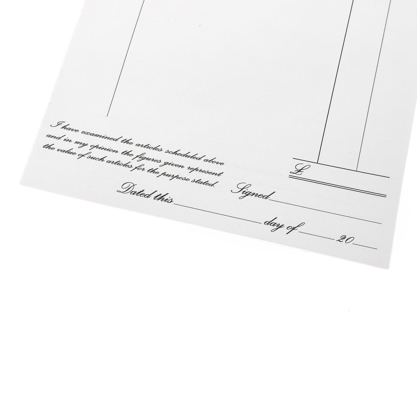 Budget Valuation for Insurance Forms | 100 x A4 Forms | Jewellers' Essentials