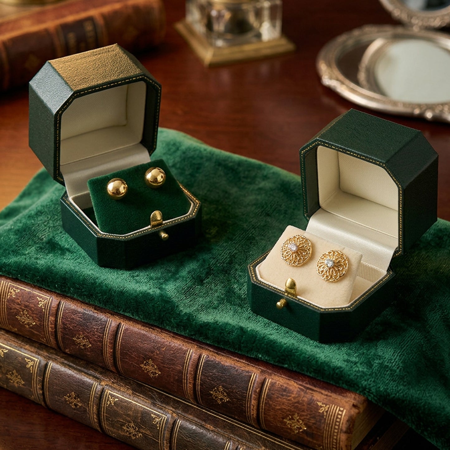 Venice Classic | Stud Earring Case with Cut-Off Corners & Gold Push-Button Closure - Edwardian Style (Pack of 6)