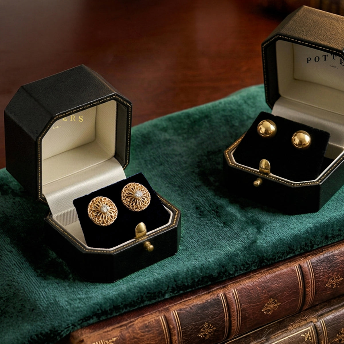 50% Off Windsor Vintage | Black Leatherette Stud Earring Case with Gold Tooling (Pack of 12)